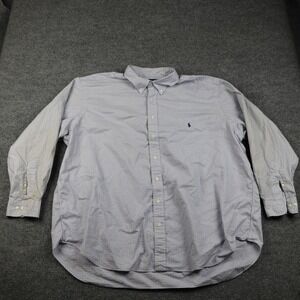 Ralph Lauren Dress Shirt Mens 19 34/35 Blue Check Plaid Classic Fit Button Down